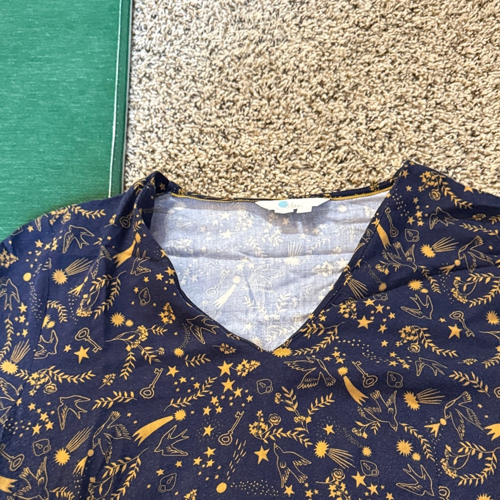 Boden Navy and Gold Floral Midi Dress - Picture 4 of 5